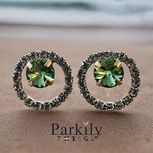 Handcrafted earrings with peridot and clear Swarovski crystals super sparkly